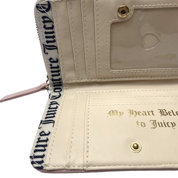Juicy Couture Pink Zip Around Wallet Heart Charm Small Patent Logo Embossed Y2K - Picture 9 of 15